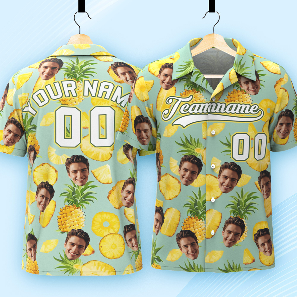 Custom Hawaiian Shirt with Face Teamname Name Number Personalized Hawaii Floral Shirt for Men Women - makephotopuzzleuk