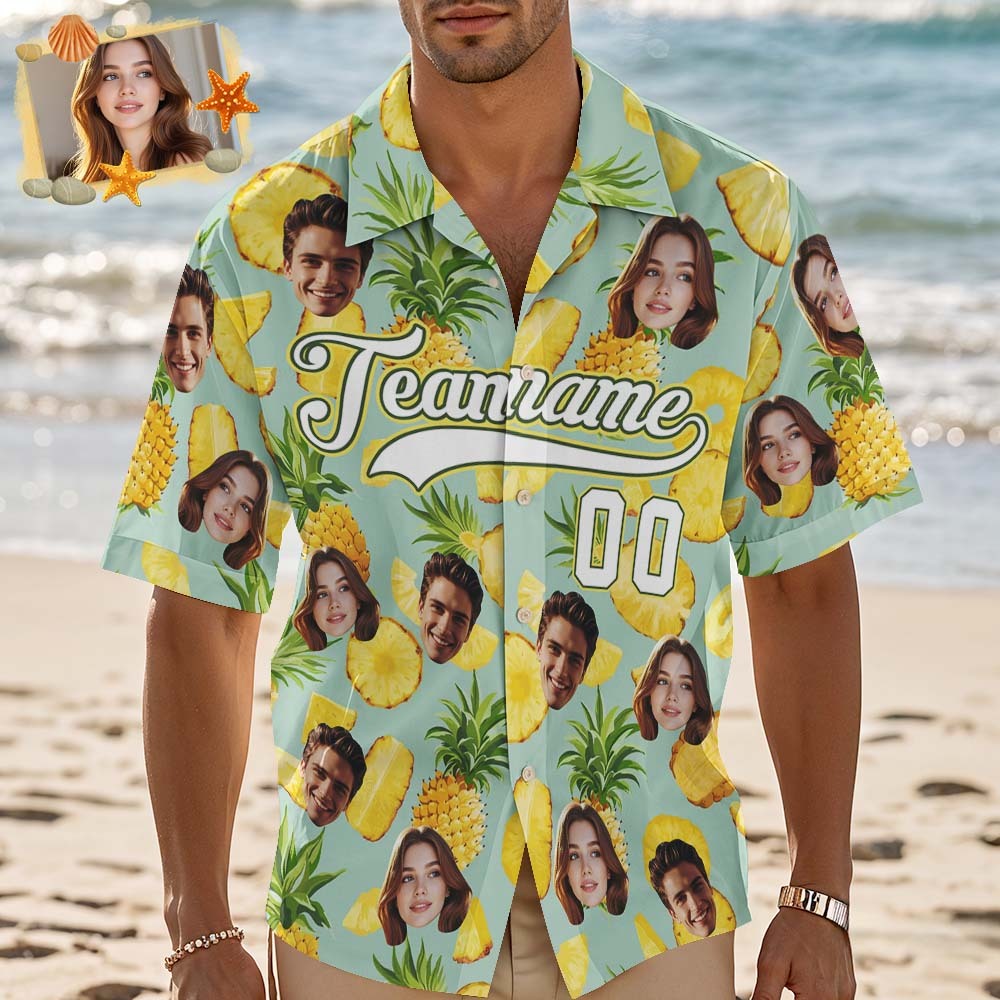 Custom Hawaiian Shirt with Face Teamname Name Number Personalized Hawaii Floral Shirt for Men Women - makephotopuzzleuk