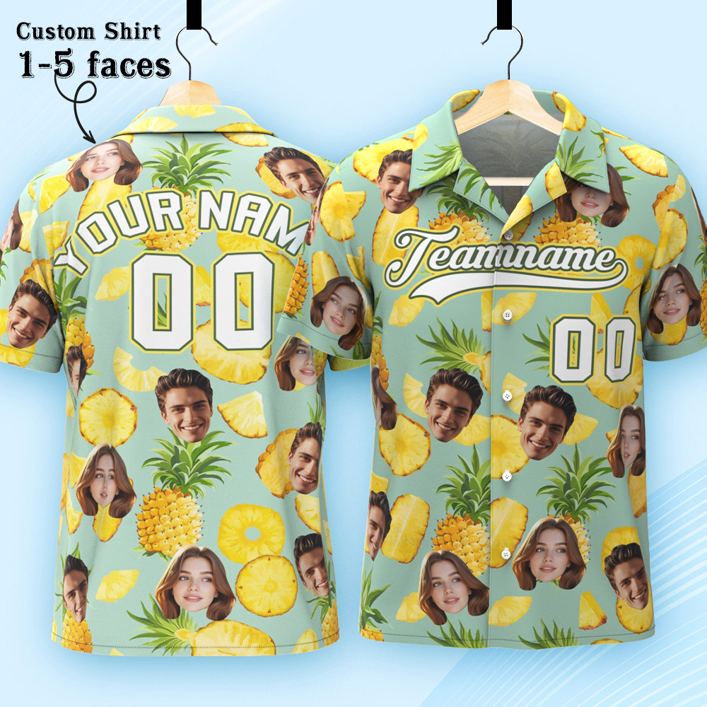 Custom Hawaiian Shirt with Face Teamname Name Number Personalized Hawaii Floral Shirt for Men Women - makephotopuzzleuk