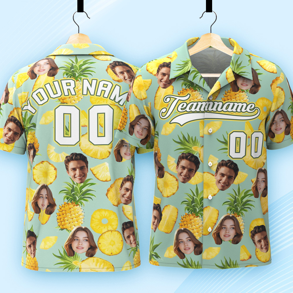 Custom Hawaiian Shirt with Face Teamname Name Number Personalized Hawaii Floral Shirt for Men Women - makephotopuzzleuk