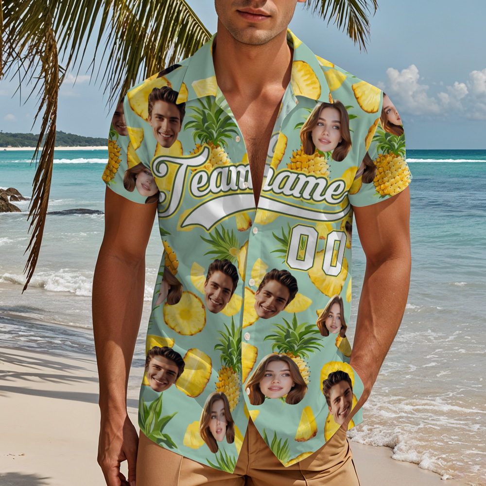 Custom Hawaiian Shirt with Face Teamname Name Number Personalized Hawaii Floral Shirt for Men Women - makephotopuzzleuk