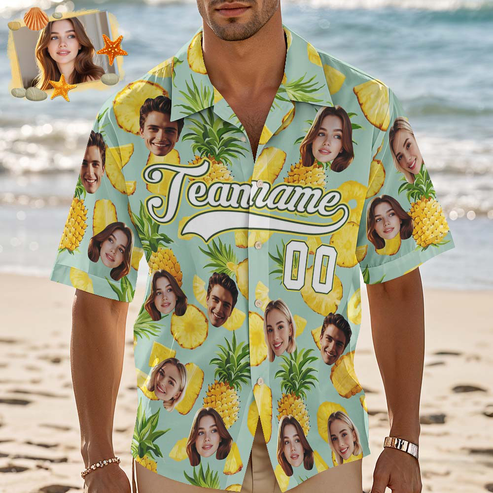 Custom Hawaiian Shirt with Face Teamname Name Number Personalized Hawaii Floral Shirt for Men Women - makephotopuzzleuk