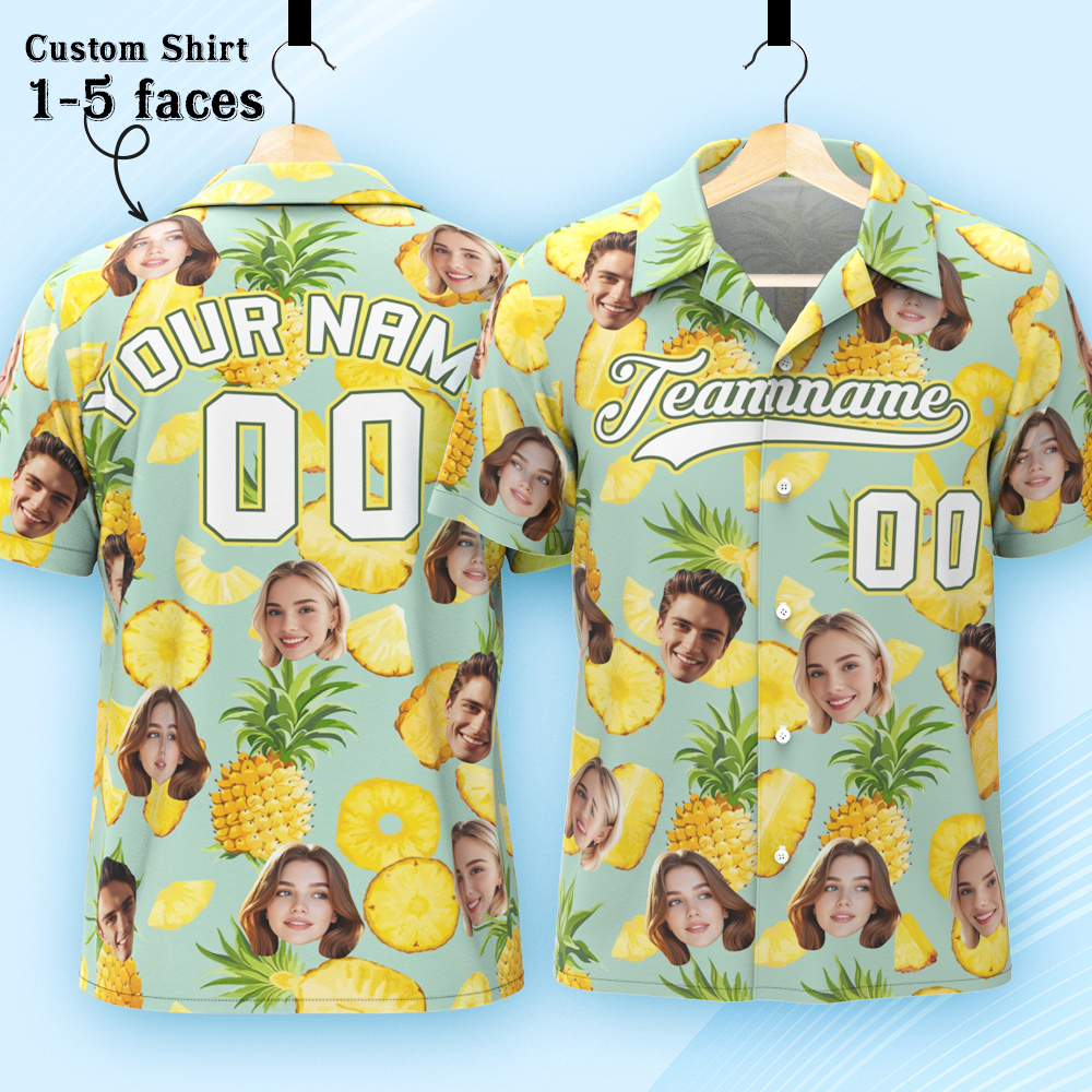Custom Hawaiian Shirt with Face Teamname Name Number Personalized Hawaii Floral Shirt for Men Women - makephotopuzzleuk