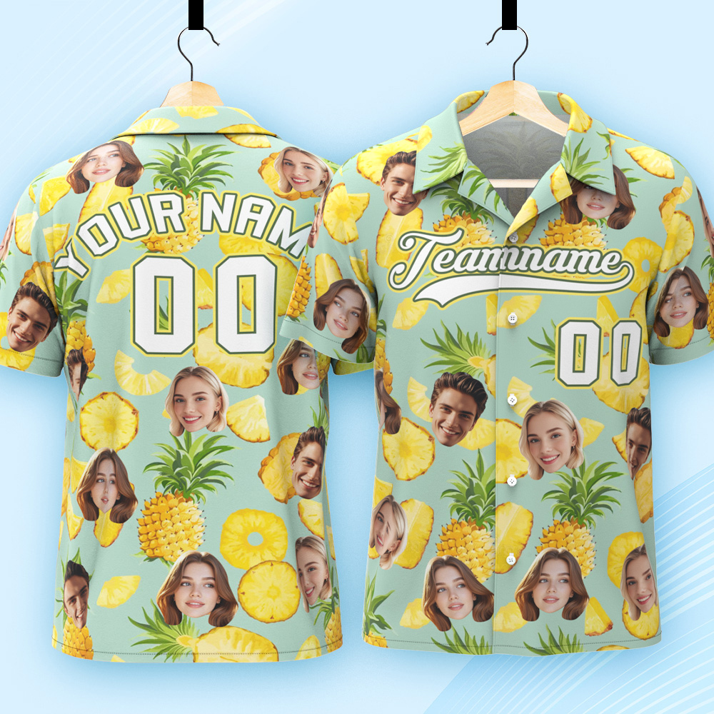 Custom Hawaiian Shirt with Face Teamname Name Number Personalized Hawaii Floral Shirt for Men Women - makephotopuzzleuk