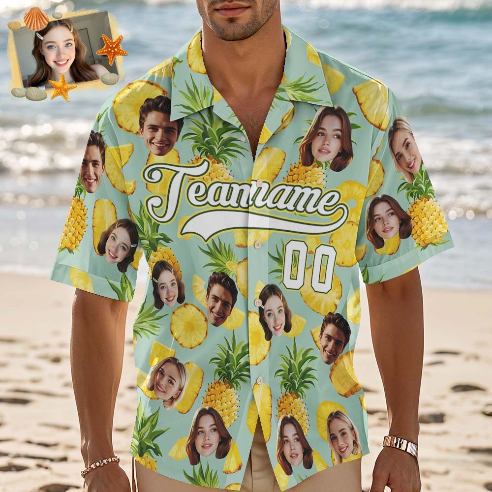 Custom Hawaiian Shirt with Face Teamname Name Number Personalized Hawaii Floral Shirt for Men Women - makephotopuzzleuk