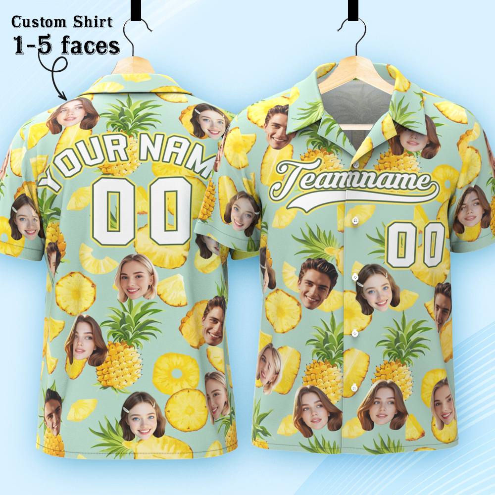 Custom Hawaiian Shirt with Face Teamname Name Number Personalized Hawaii Floral Shirt for Men Women - makephotopuzzleuk
