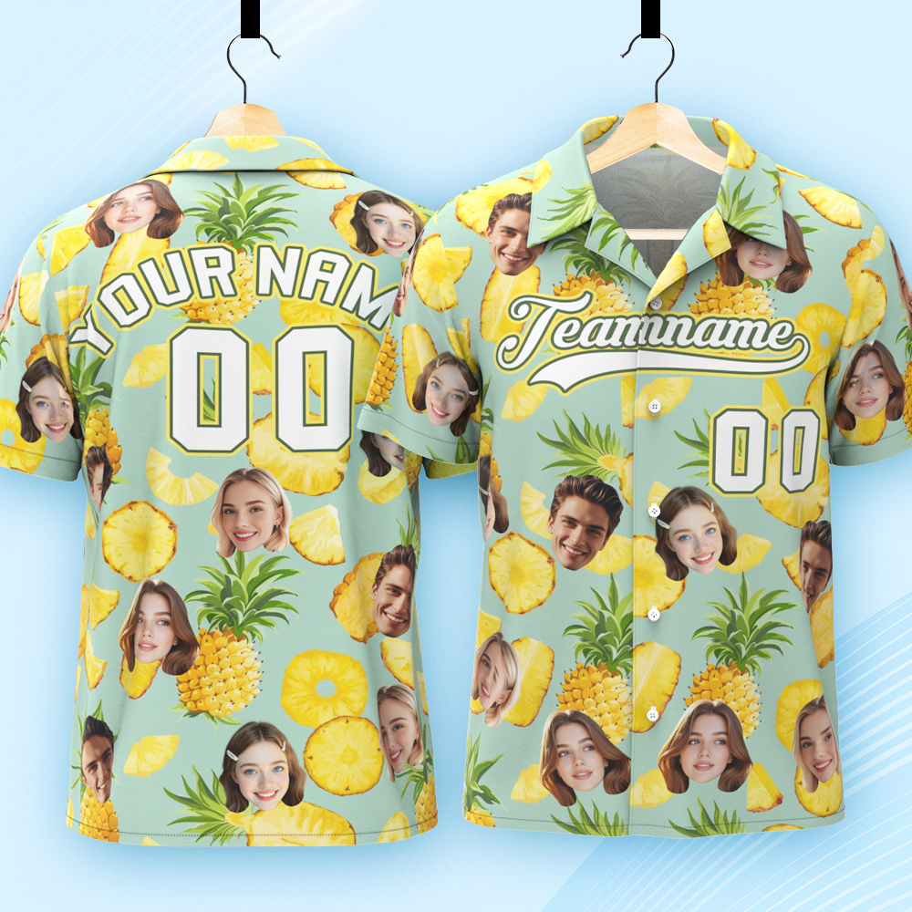 Custom Hawaiian Shirt with Face Teamname Name Number Personalized Hawaii Floral Shirt for Men Women - makephotopuzzleuk