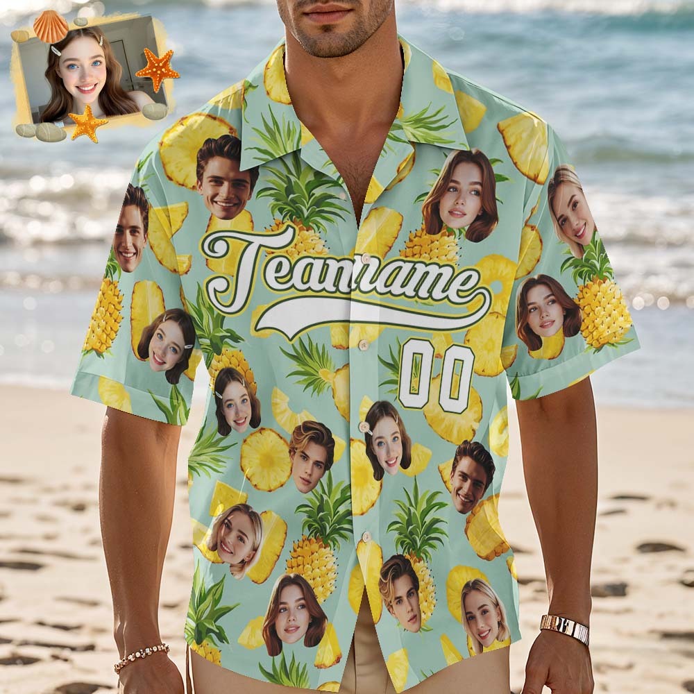 Custom Hawaiian Shirt with Face Teamname Name Number Personalized Hawaii Floral Shirt for Men Women - makephotopuzzleuk