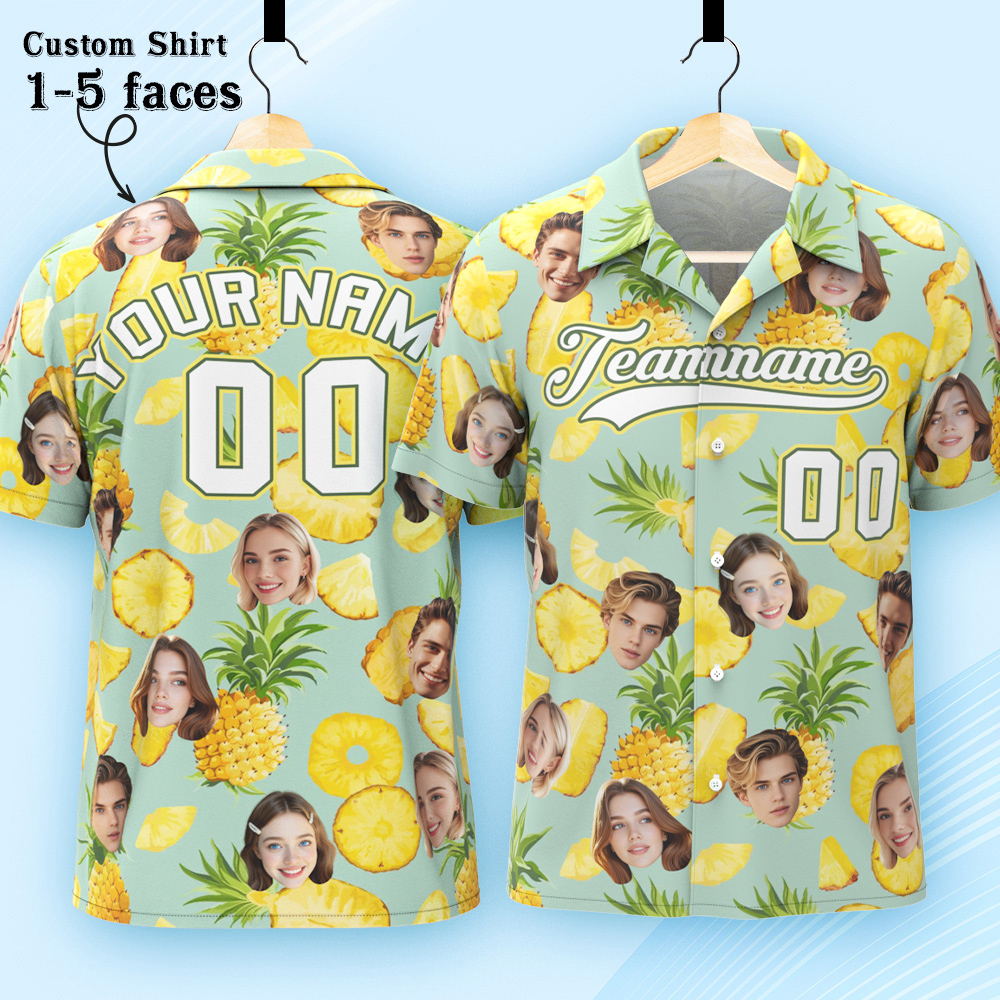 Custom Hawaiian Shirt with Face Teamname Name Number Personalized Hawaii Floral Shirt for Men Women - makephotopuzzleuk