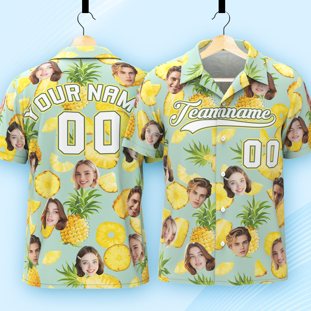 Custom Hawaiian Shirt with Face Teamname Name Number Personalized Hawaii Floral Shirt for Men Women - makephotopuzzleuk