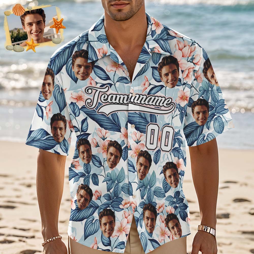 Custom Hawaiian Shirt with Face Teamname Name Number Personalized Hawaii Floral Shirt for Men Women - makephotopuzzleuk
