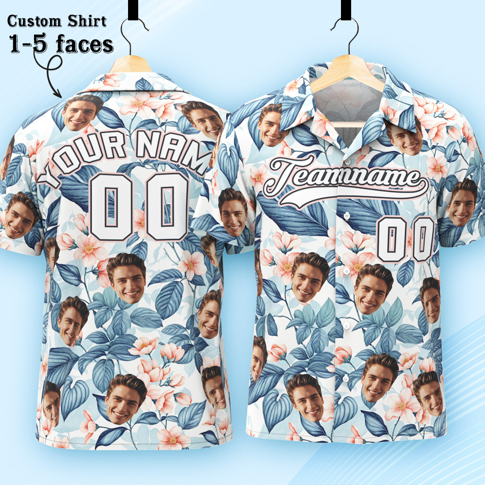 Custom Hawaiian Shirt with Face Teamname Name Number Personalized Hawaii Floral Shirt for Men Women - makephotopuzzleuk