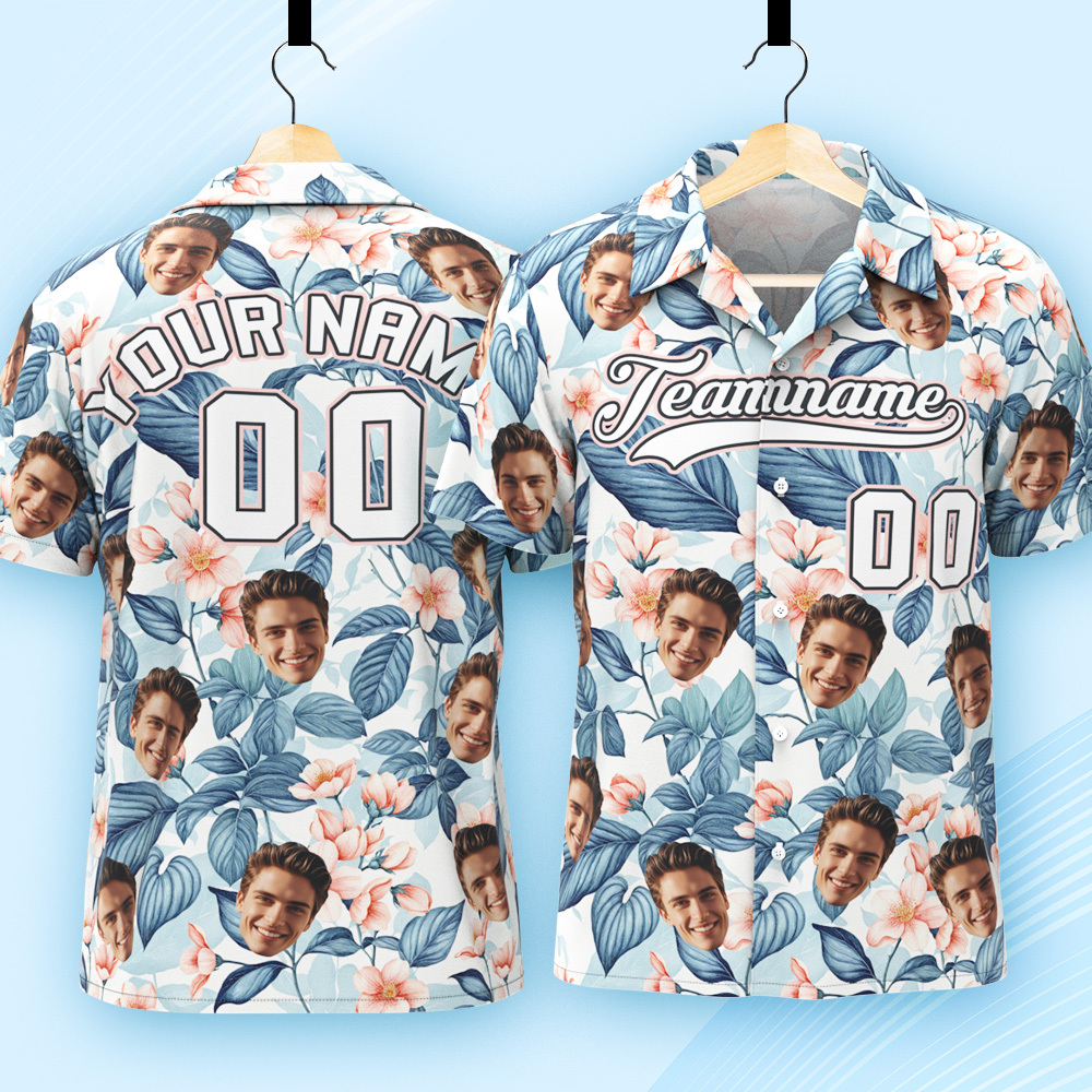 Custom Hawaiian Shirt with Face Teamname Name Number Personalized Hawaii Floral Shirt for Men Women - makephotopuzzleuk