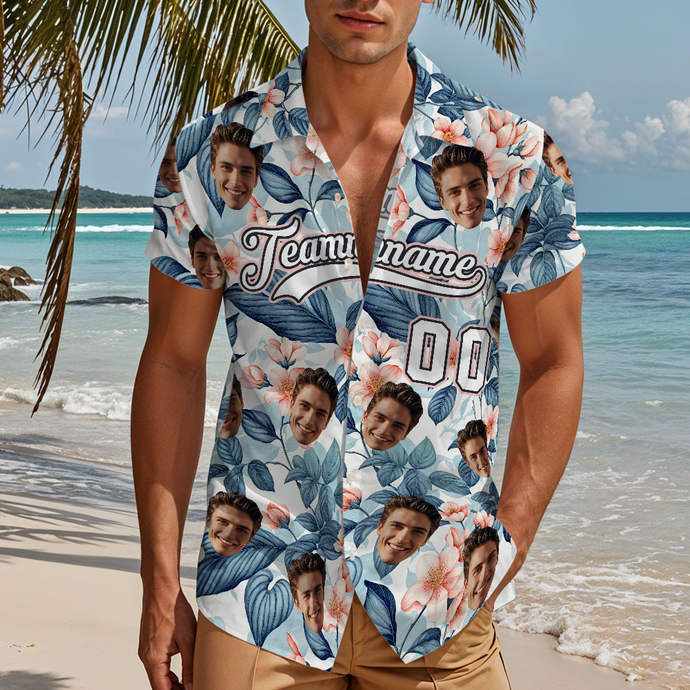 Custom Hawaiian Shirt with Face Teamname Name Number Personalized Hawaii Floral Shirt for Men Women - makephotopuzzleuk