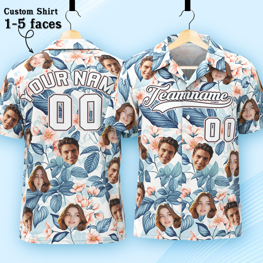 Custom Hawaiian Shirt with Face Teamname Name Number Personalized Hawaii Floral Shirt for Men Women - makephotopuzzleuk