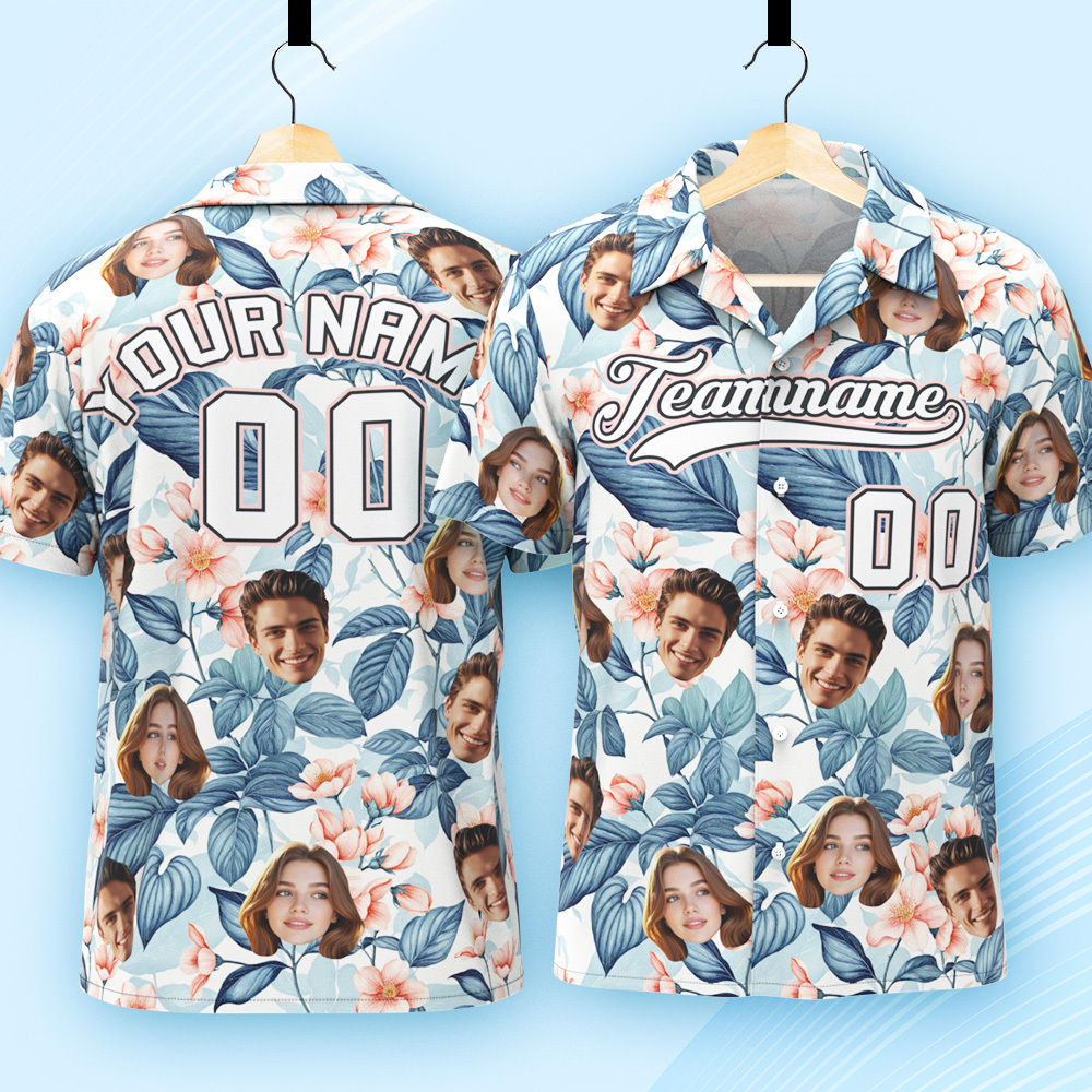 Custom Hawaiian Shirt with Face Teamname Name Number Personalized Hawaii Floral Shirt for Men Women - makephotopuzzleuk