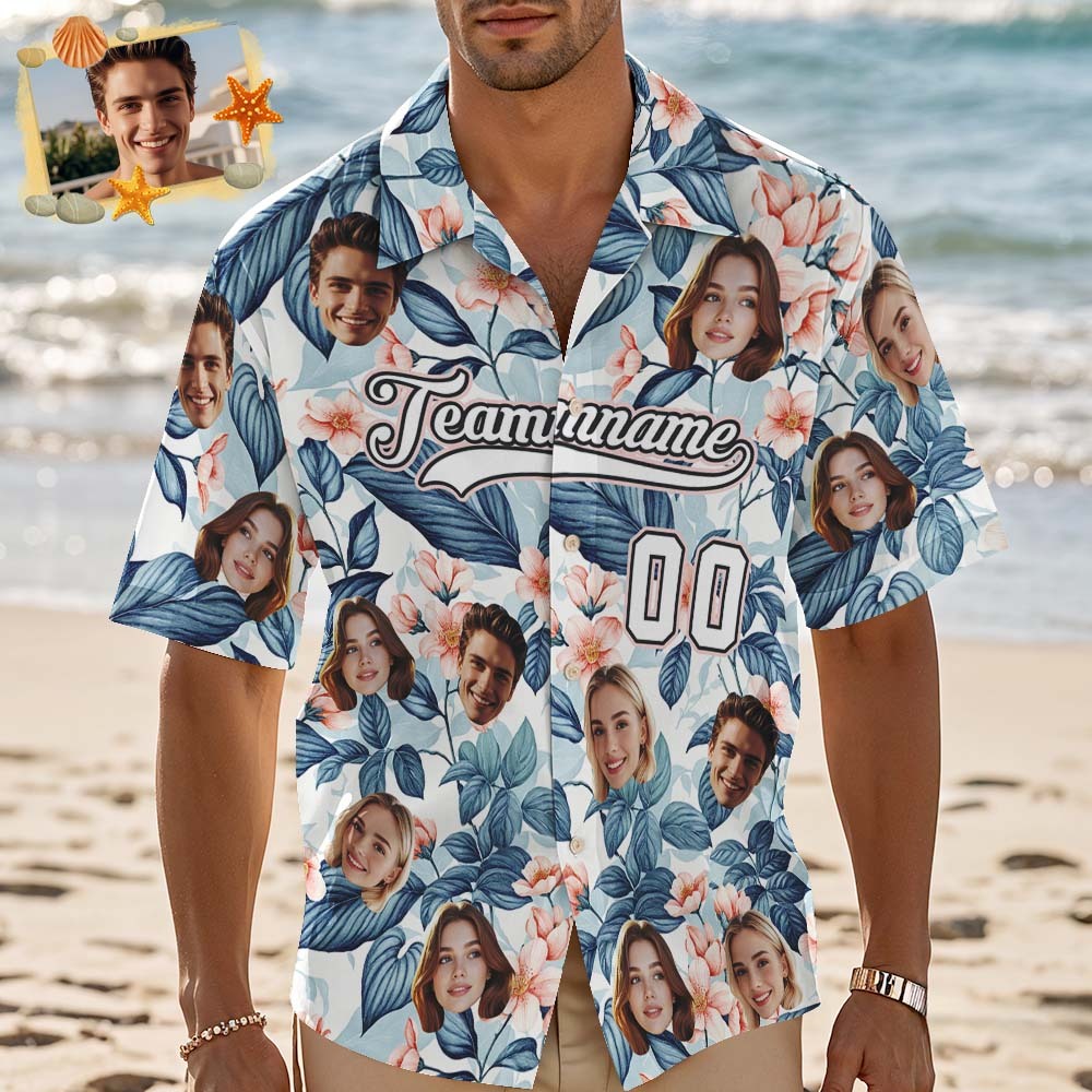 Custom Hawaiian Shirt with Face Teamname Name Number Personalized Hawaii Floral Shirt for Men Women - makephotopuzzleuk