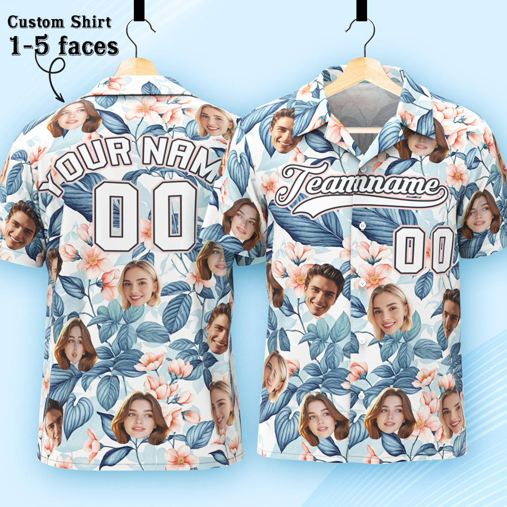 Custom Hawaiian Shirt with Face Teamname Name Number Personalized Hawaii Floral Shirt for Men Women - makephotopuzzleuk