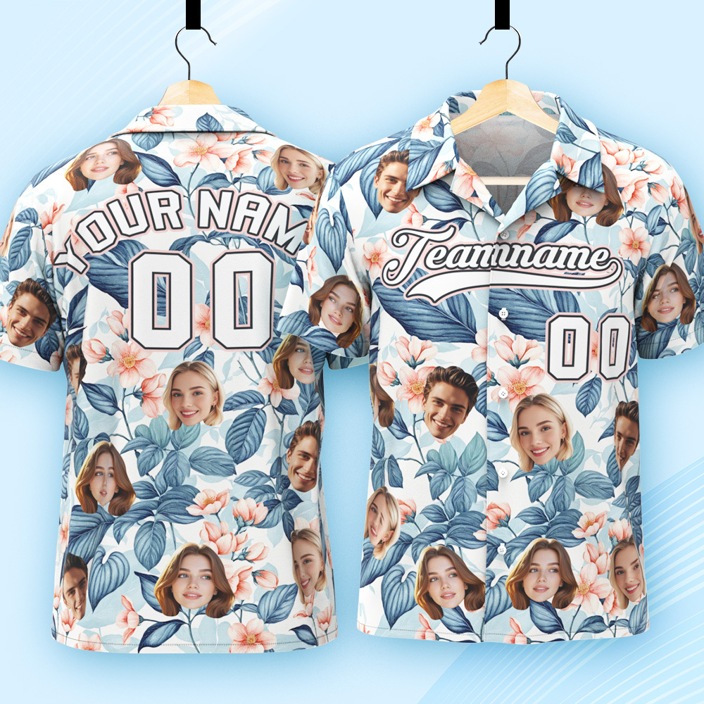 Custom Hawaiian Shirt with Face Teamname Name Number Personalized Hawaii Floral Shirt for Men Women - makephotopuzzleuk