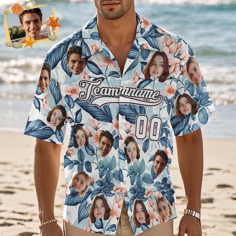 Custom Hawaiian Shirt with Face Teamname Name Number Personalized Hawaii Floral Shirt for Men Women - makephotopuzzleuk