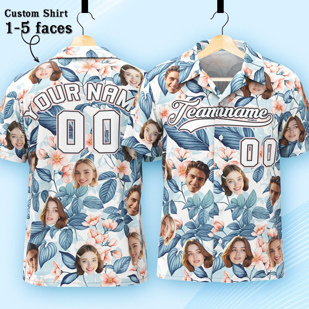 Custom Hawaiian Shirt with Face Teamname Name Number Personalized Hawaii Floral Shirt for Men Women - makephotopuzzleuk