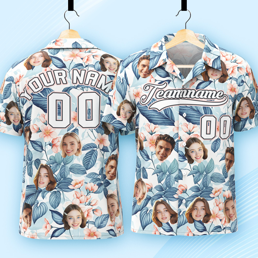 Custom Hawaiian Shirt with Face Teamname Name Number Personalized Hawaii Floral Shirt for Men Women - makephotopuzzleuk