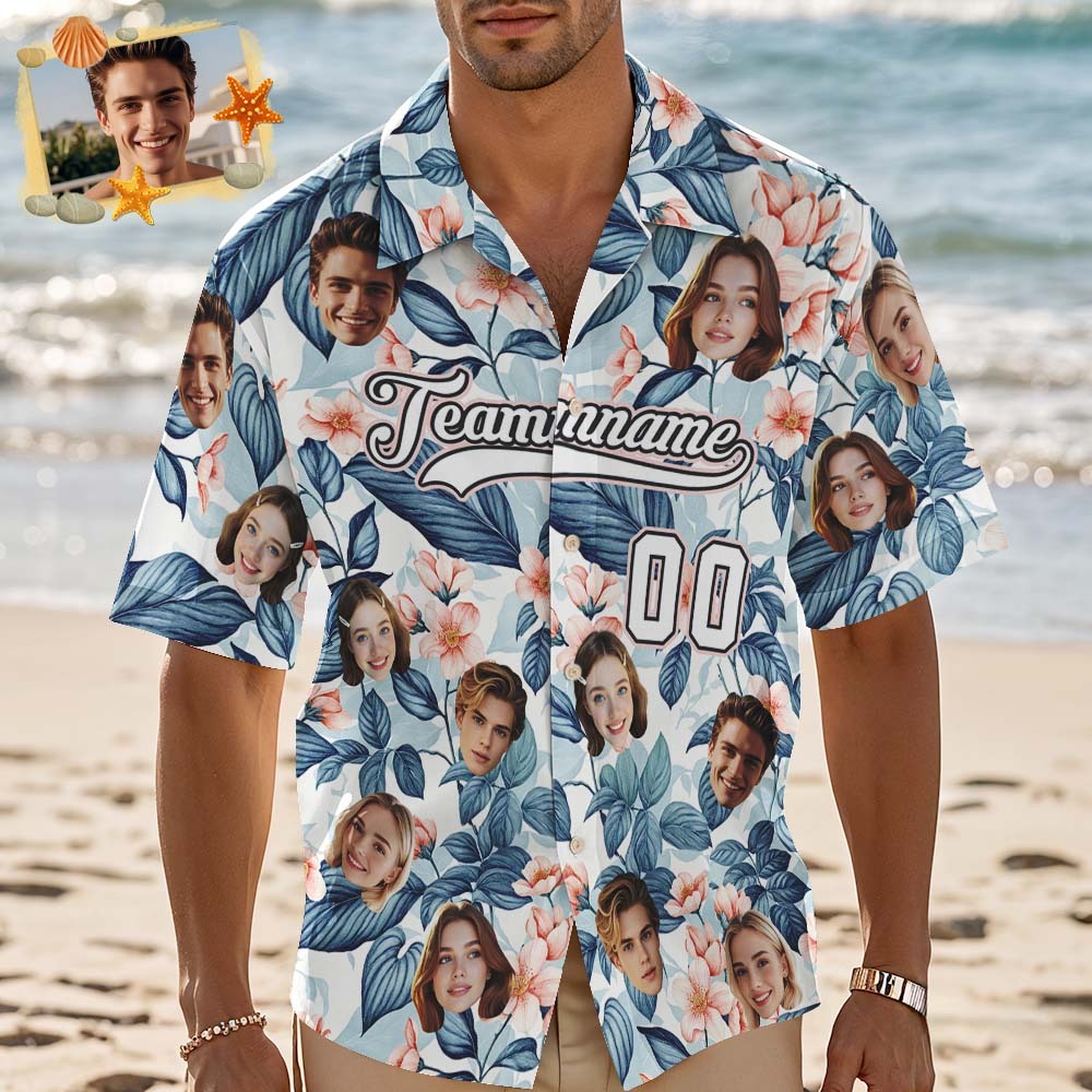 Custom Hawaiian Shirt with Face Teamname Name Number Personalized Hawaii Floral Shirt for Men Women - makephotopuzzleuk