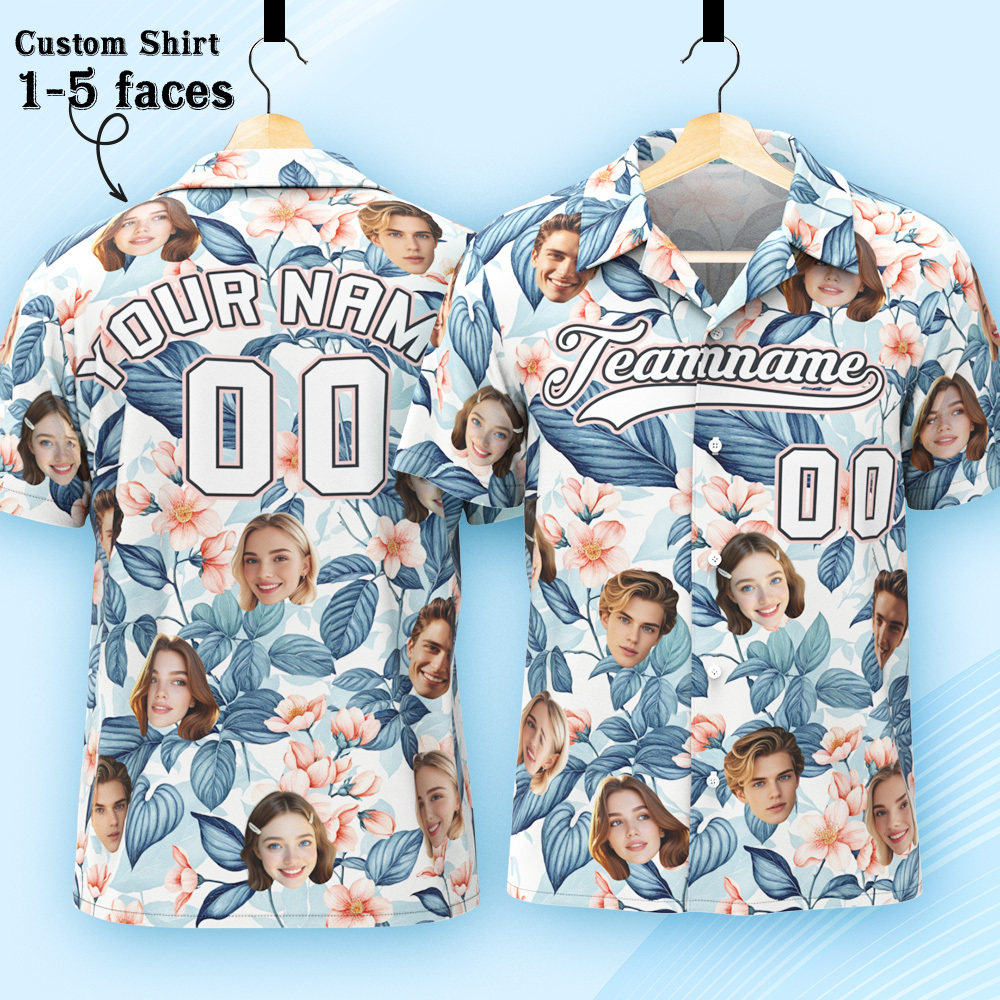 Custom Hawaiian Shirt with Face Teamname Name Number Personalized Hawaii Floral Shirt for Men Women - makephotopuzzleuk