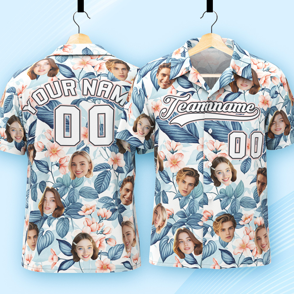Custom Hawaiian Shirt with Face Teamname Name Number Personalized Hawaii Floral Shirt for Men Women - makephotopuzzleuk
