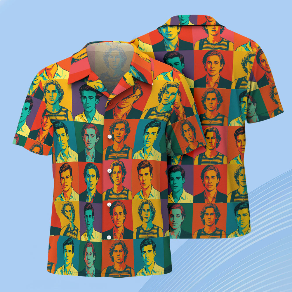 Pop Art Custom Face Hawaiian Shirt Bold Colorful Pattern Fun Personalized Gift - makephotopuzzleuk
