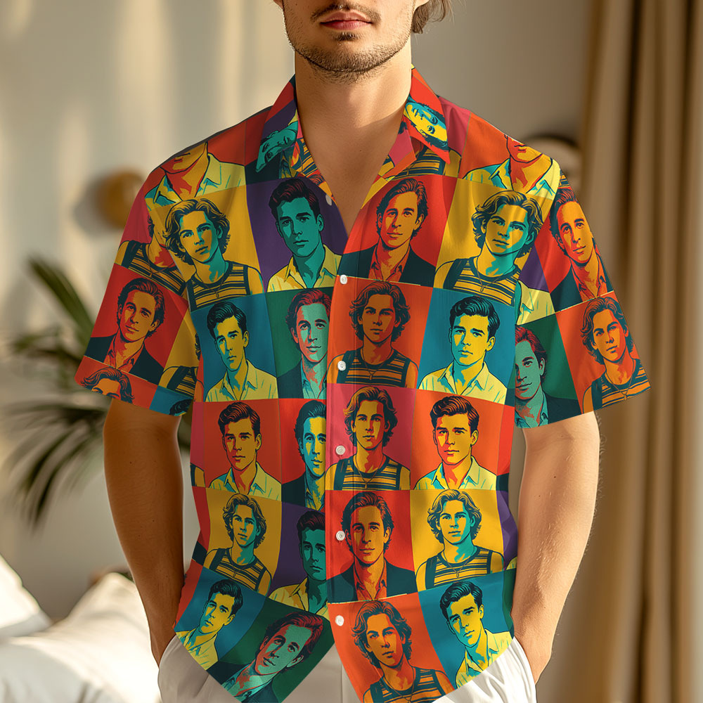 Pop Art Custom Face Hawaiian Shirt Bold Colorful Pattern Fun Personalized Gift - makephotopuzzleuk
