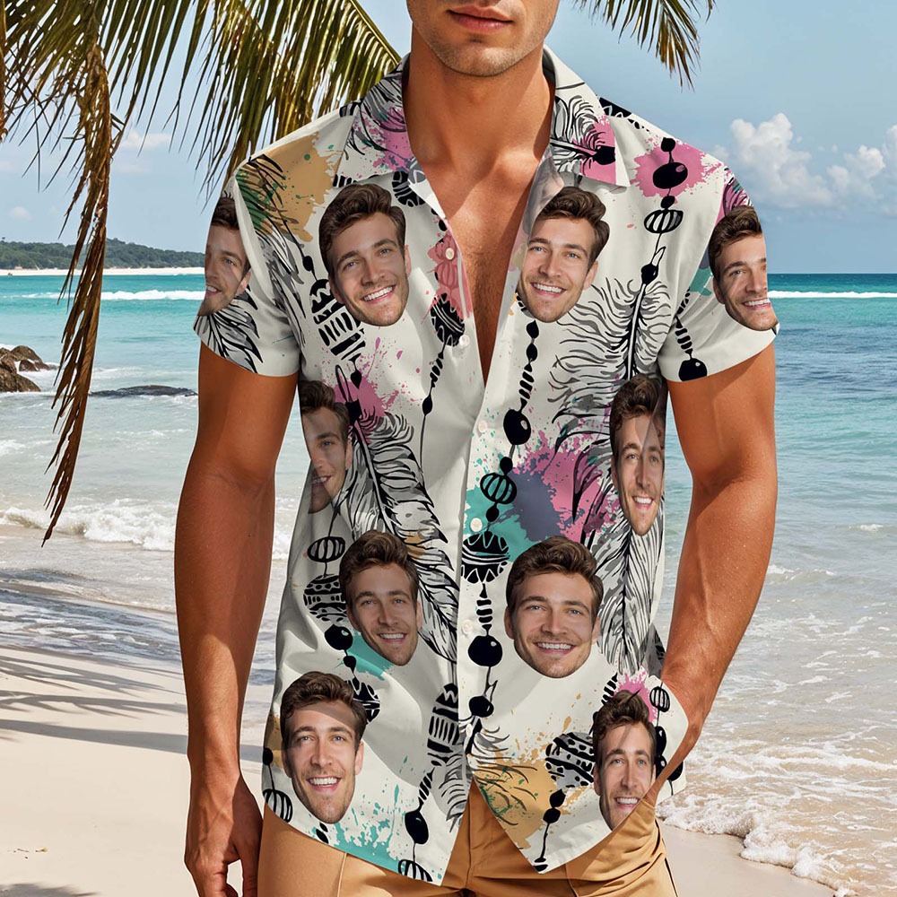 Custom Hawaiian Shirts White Tropical Dreamcatcher Print Fun Personalized Party Shirt - makephotopuzzleuk