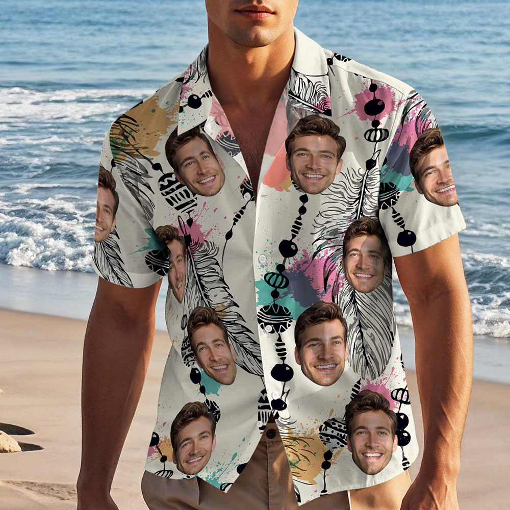 Custom Hawaiian Shirts White Tropical Dreamcatcher Print Fun Personalized Party Shirt - makephotopuzzleuk