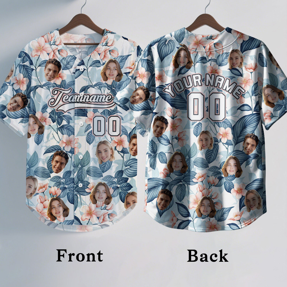 Custom Hawaiian Baseball Jersey with Face Teamname Name Number Personalized Hawaii Floral Shirt for Men Women - makephotopuzzleuk