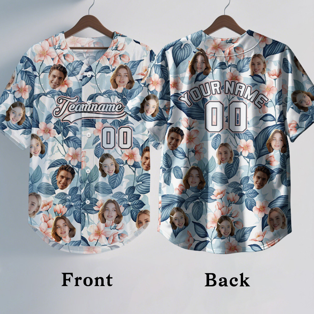Custom Hawaiian Baseball Jersey with Face Teamname Name Number Personalized Hawaii Floral Shirt for Men Women - makephotopuzzleuk