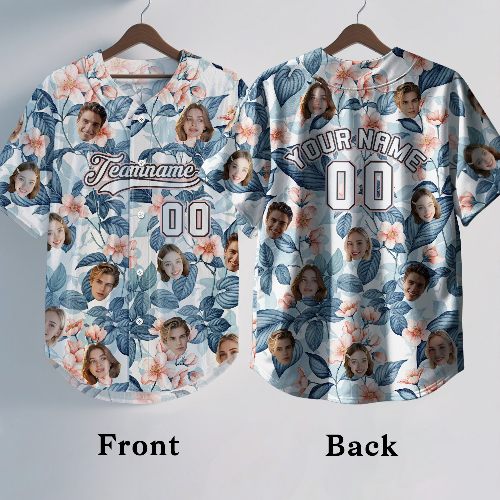 Custom Hawaiian Baseball Jersey with Face Teamname Name Number Personalized Hawaii Floral Shirt for Men Women - makephotopuzzleuk