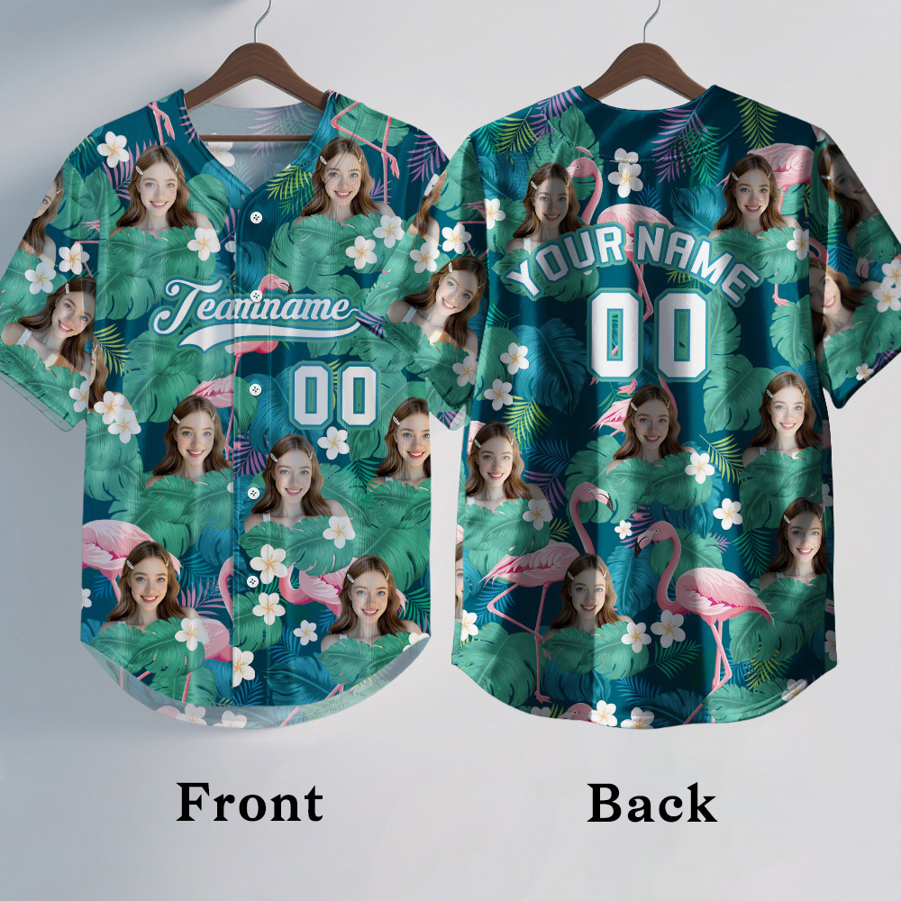 Custom Hawaiian Baseball Jersey with Face Teamname Name Number Personalized Hawaii Floral Shirt for Men Women - makephotopuzzleuk