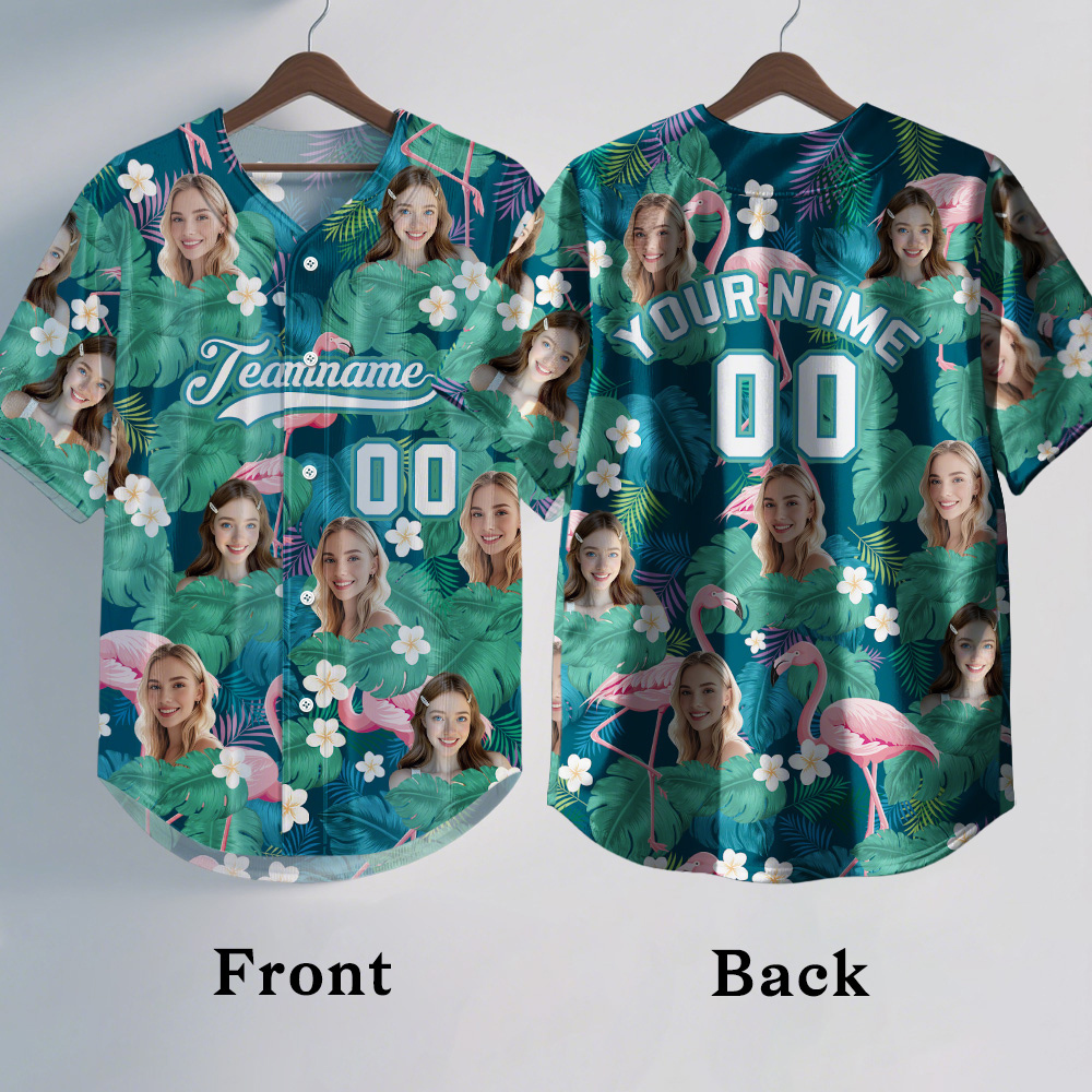 Custom Hawaiian Baseball Jersey with Face Teamname Name Number Personalized Hawaii Floral Shirt for Men Women - makephotopuzzleuk