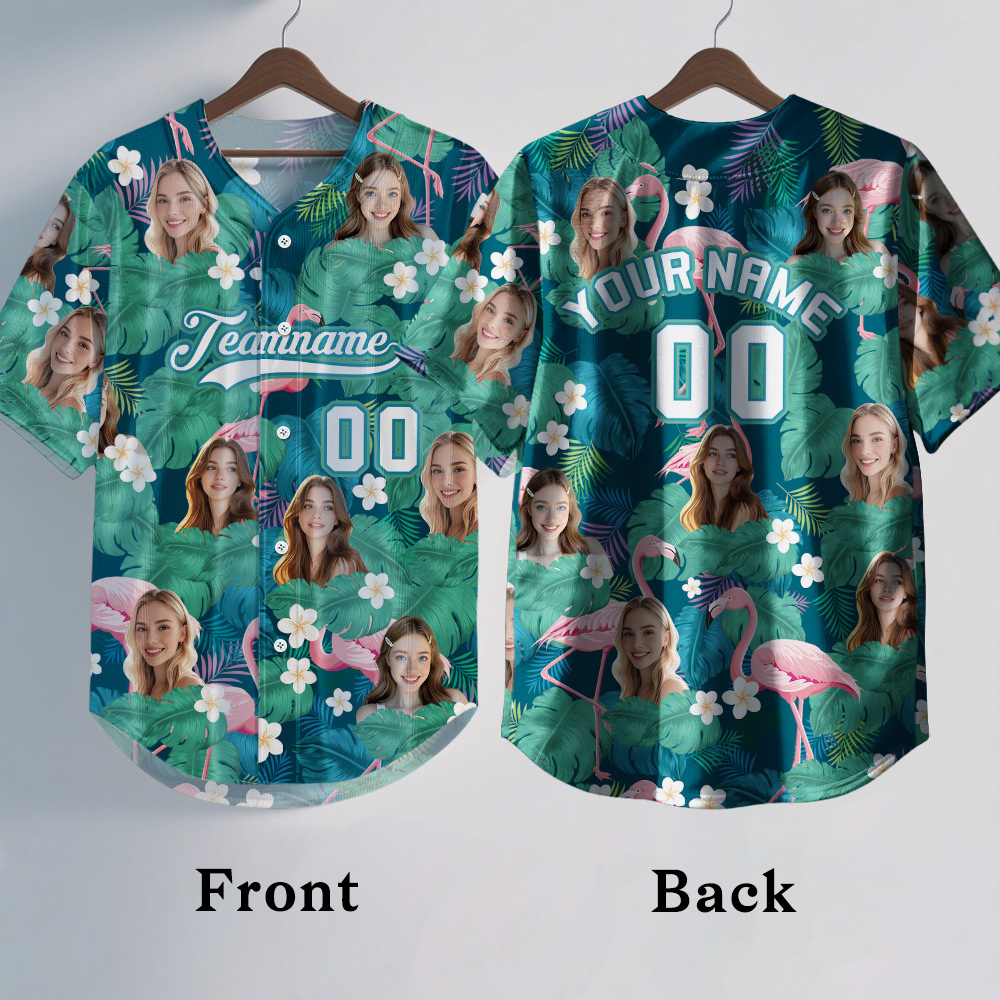 Custom Hawaiian Baseball Jersey with Face Teamname Name Number Personalized Hawaii Floral Shirt for Men Women - makephotopuzzleuk