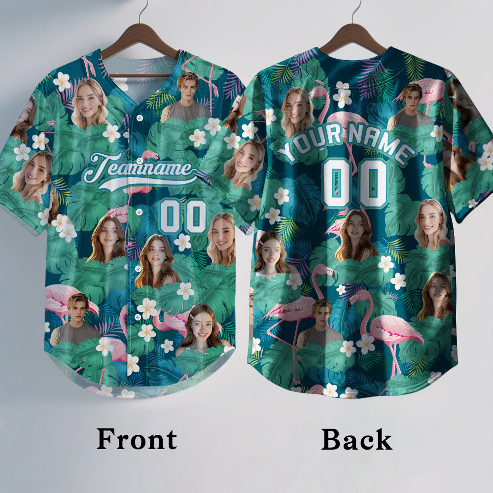 Custom Hawaiian Baseball Jersey with Face Teamname Name Number Personalized Hawaii Floral Shirt for Men Women - makephotopuzzleuk