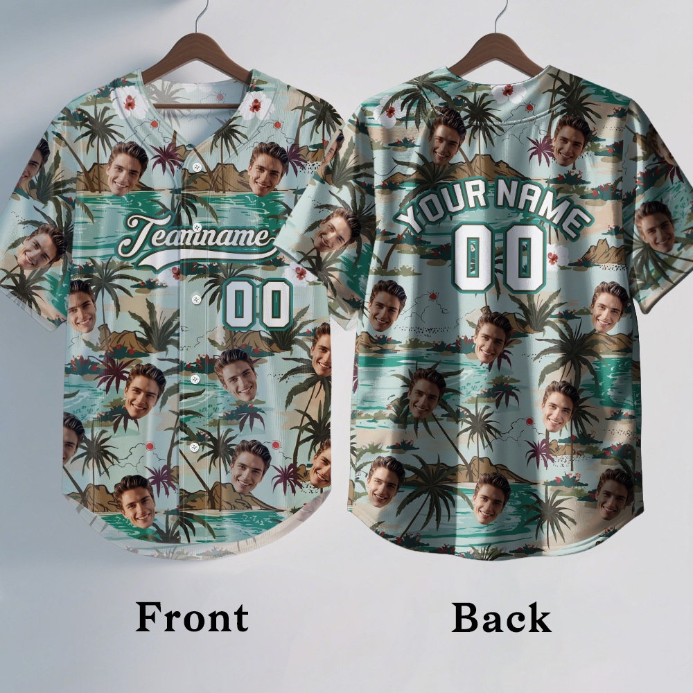 Custom Hawaiian Baseball Jersey with Face Teamname Name Number Personalized Hawaii Floral Shirt for Men Women - makephotopuzzleuk