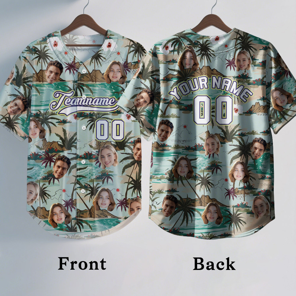 Custom Hawaiian Baseball Jersey with Face Teamname Name Number Personalized Hawaii Floral Shirt for Men Women - makephotopuzzleuk