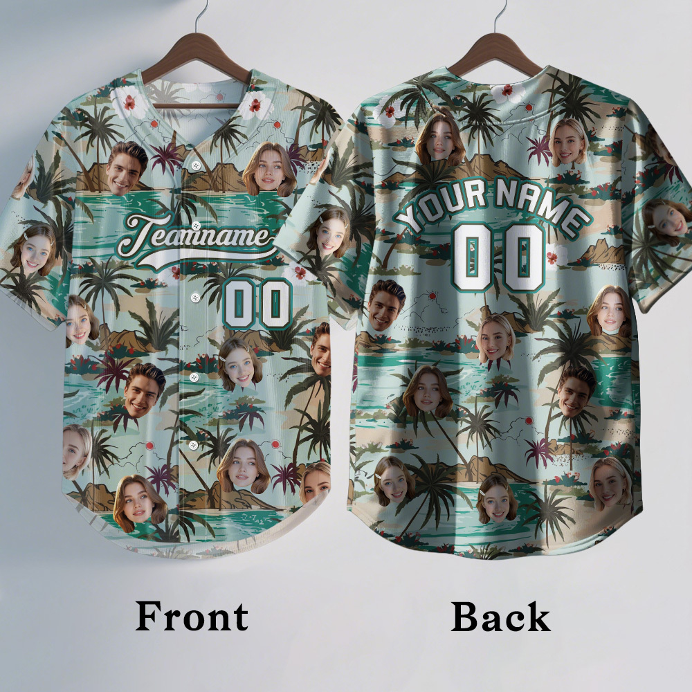 Custom Hawaiian Baseball Jersey with Face Teamname Name Number Personalized Hawaii Floral Shirt for Men Women - makephotopuzzleuk
