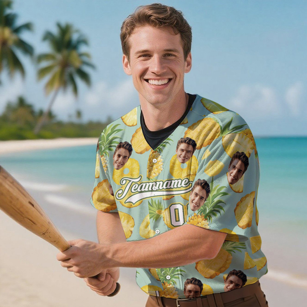 Custom Hawaiian Baseball Jersey with Face Teamname Name Number Personalized Hawaii Floral Shirt for Men Women - makephotopuzzleuk