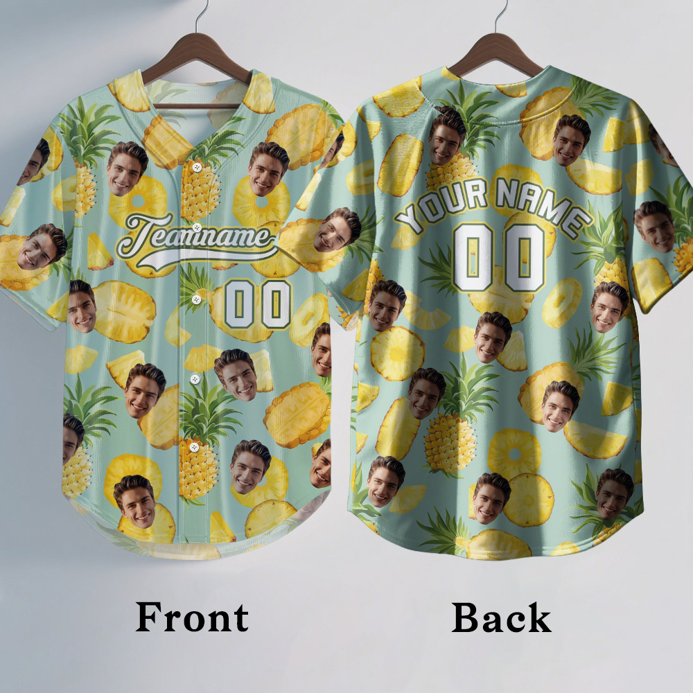 Custom Hawaiian Baseball Jersey with Face Teamname Name Number Personalized Hawaii Floral Shirt for Men Women - makephotopuzzleuk