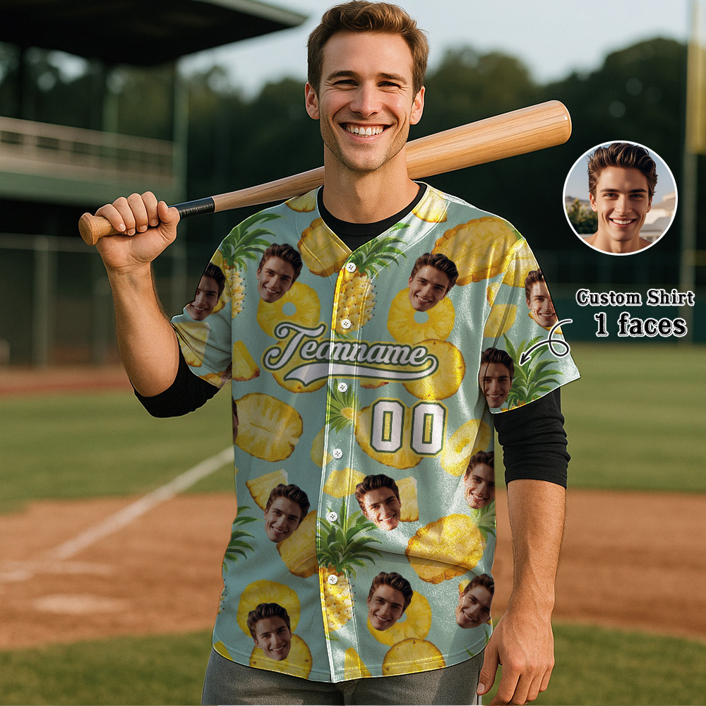 Custom Hawaiian Baseball Jersey with Face Teamname Name Number Personalized Hawaii Floral Shirt for Men Women - makephotopuzzleuk