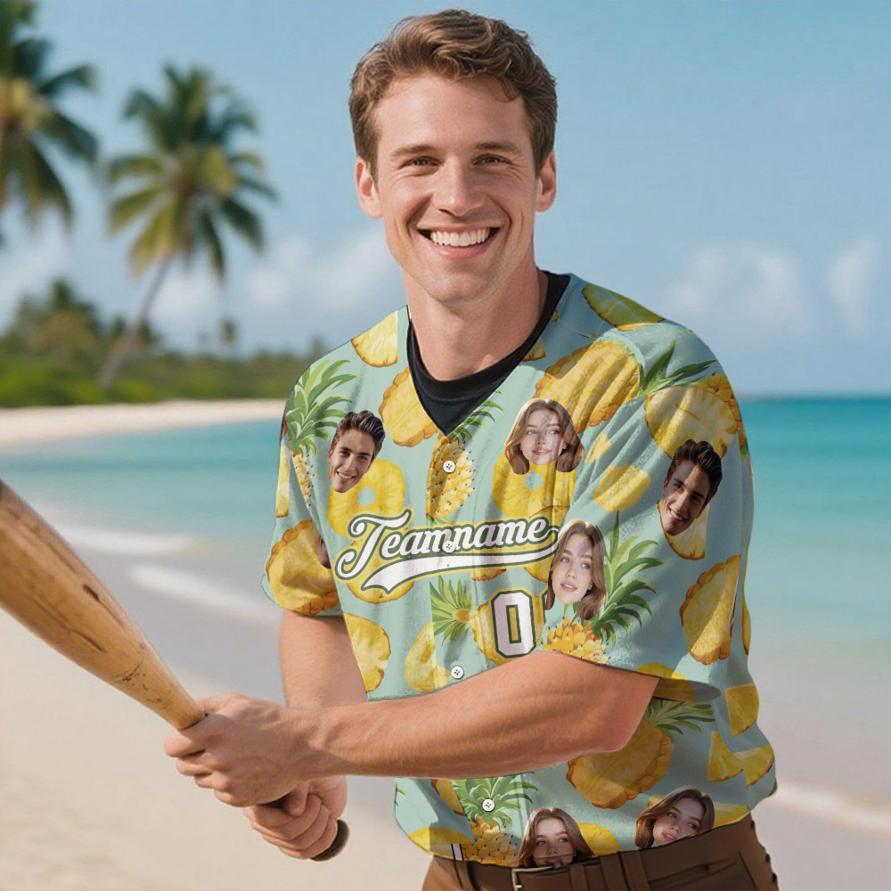 Custom Hawaiian Baseball Jersey with Face Teamname Name Number Personalized Hawaii Floral Shirt for Men Women - makephotopuzzleuk
