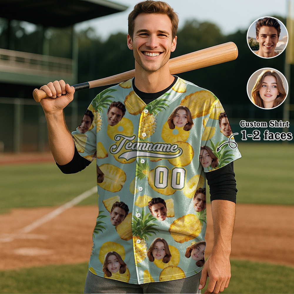 Custom Hawaiian Baseball Jersey with Face Teamname Name Number Personalized Hawaii Floral Shirt for Men Women - makephotopuzzleuk