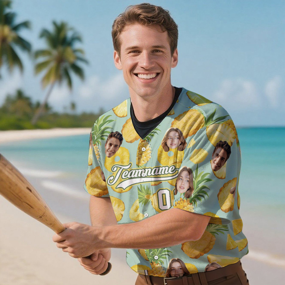 Custom Hawaiian Baseball Jersey with Face Teamname Name Number Personalized Hawaii Floral Shirt for Men Women - makephotopuzzleuk