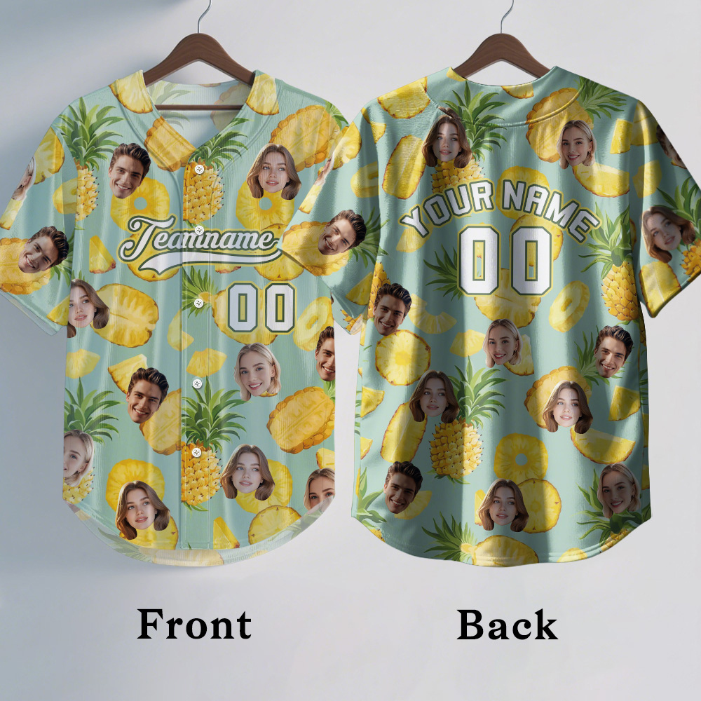 Custom Hawaiian Baseball Jersey with Face Teamname Name Number Personalized Hawaii Floral Shirt for Men Women - makephotopuzzleuk